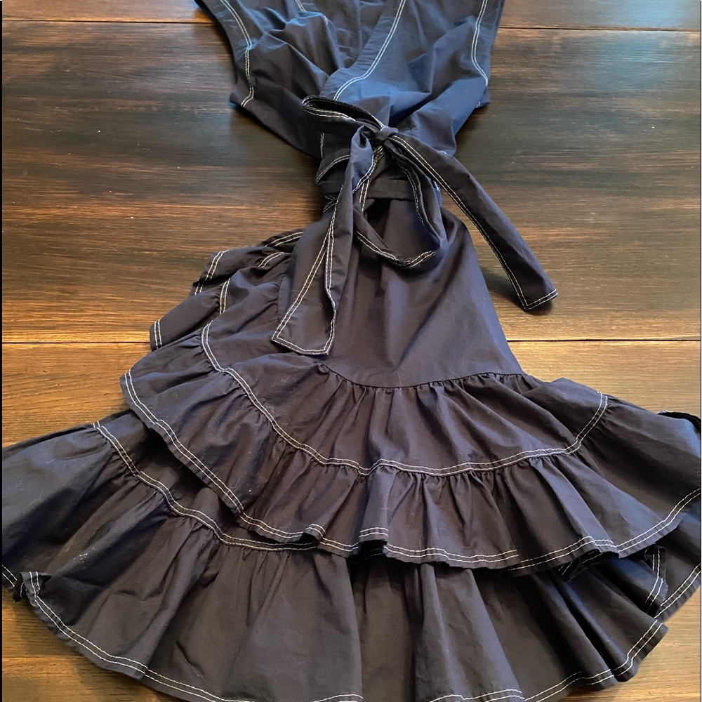 100% Cotton Wrap Dress - Navy blue